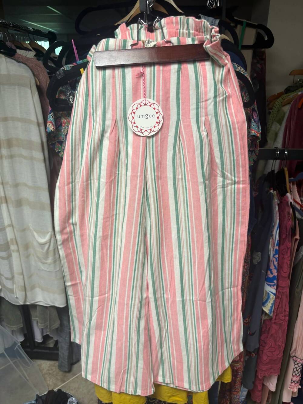 NEW UMGEE women's wide leg pallazo pants in pink/white/green